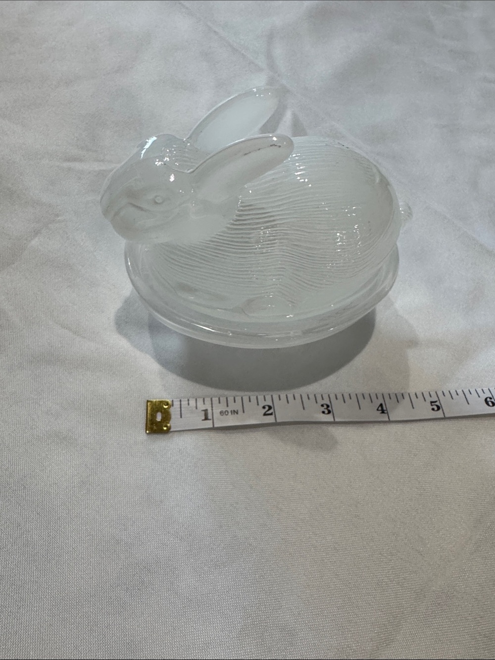 Glass Bunny Trinket Box - Frosted White Decorative Dish